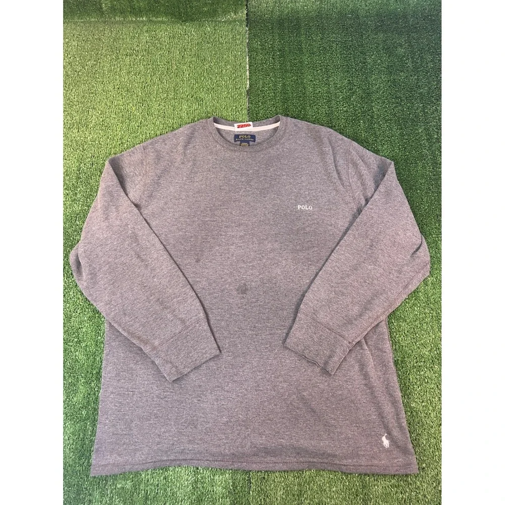 Polo Ralph Lauren Mens 2XL Grey Waffle Knit Long Sleeve Sleepwear Shirt Logo